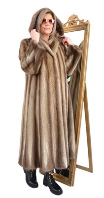 A5728 BISAM MANTEL PELZMANTEL KAPUZE ECHT PELZ PELZJACKE - MUSKRAT FUR COAT HOOD