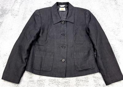 Talbots Blazer Women 4 Petites Black Irish Linen 4 Button Pockets LS
