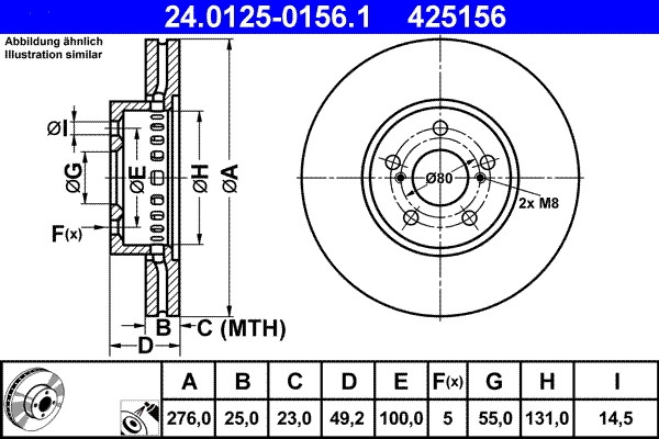 Disque de frein haute teneur en carbone ATE 24.0125-0156.1 pour moyeu d'origine OE