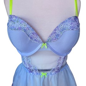 Victoria's Secret Lavender Floral Sheer Lace Corset Babydoll Lingerie Sexy 36D