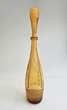 Vintage Amber Diamond Cut Glass Genie Bottle Decanter with Stopper 52cm