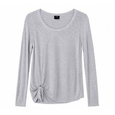 Bobeau Tie Front Long Sleeve Top Med Heather Gray Lightweight Knit Casual Blouse