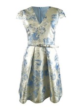 Vince Camuto Women's Belted Jacquard Dress (4, Sky)