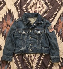 Polo Ralph Lauren Children's Flag Patch Denim Trucker Jacket Toddler Size 2T