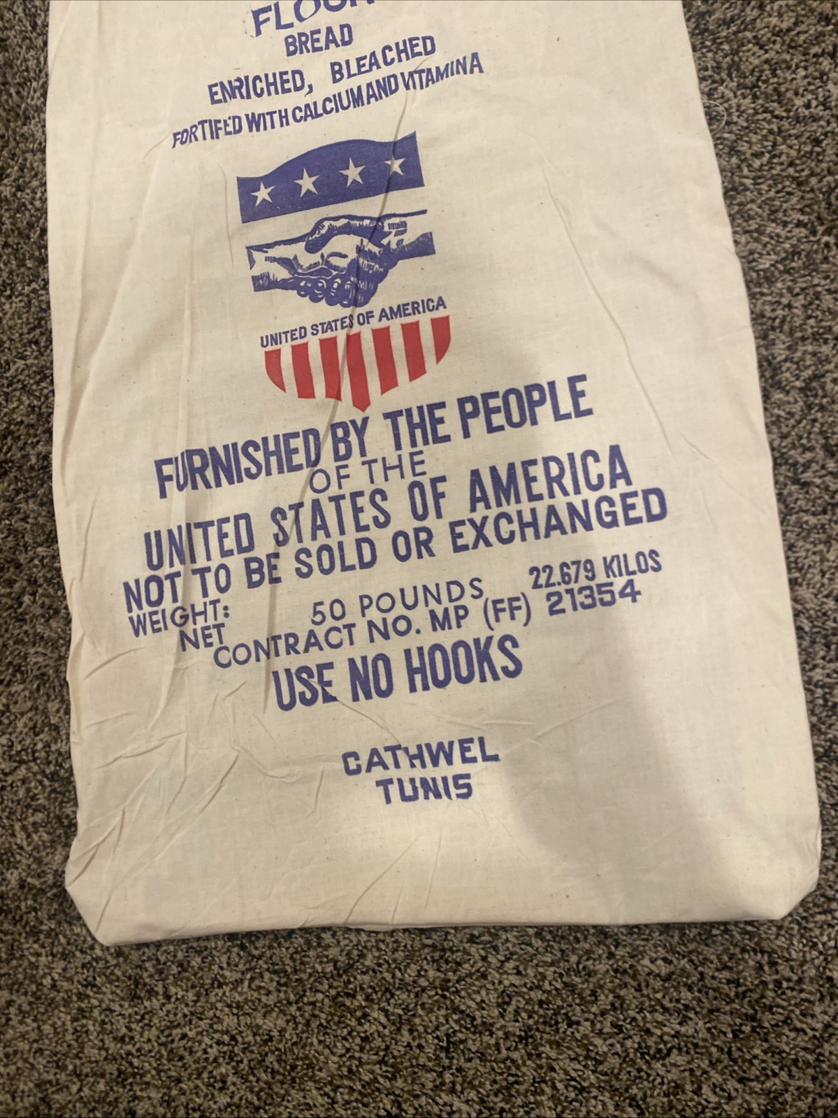 Vintage 50 Lb Flour Sack Donated By People Of The United States Of America