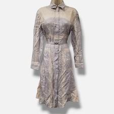 Versace Italy Women Beige Gray Barocco Foulard Belted Silk Shirt Dress Size 38