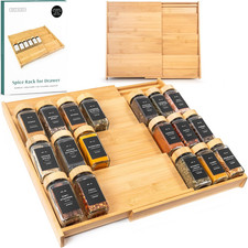 Bamboo Spice Drawer Organizer - Expandable 4 Tier Spice Rack Need 3" Deep Drawe
