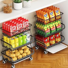 Rolling Pantry Cart with Wheels, Stackable Wire Storage Floor Organizer