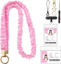 Scrunchie Lanyard for Id Badges, Retractable Teacher Lanyards Stretchy Scrunchie