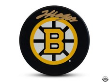 AUTOGRAPHED UDA JAMES HAGENS BOSTON BRUINS LOGOED PUCK