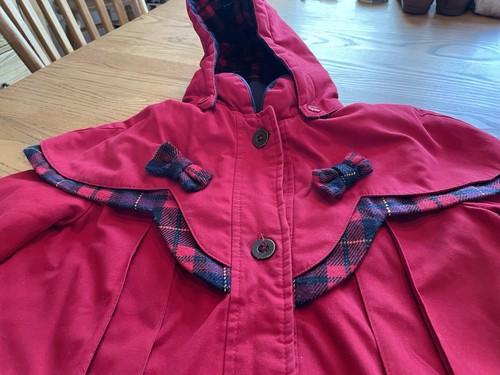 Londonfog Vintage Girl’s Red Pleated Detachable Hood Coat Size 5 Plaid accents - Picture 11 of 22