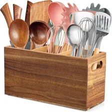 ALELION Acacia Wood Utensil Holder Organizer for Counter - Large 