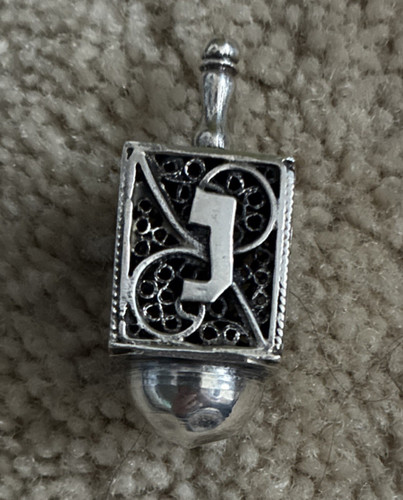 Sterling Silver Judaic Dreidel Collectible with Hebrew Letters Marked 925