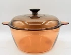 Vintage Corning Visions USA Amber 4.5L Dutch Oven Stock Pot w/ Pyrex Lid. READ