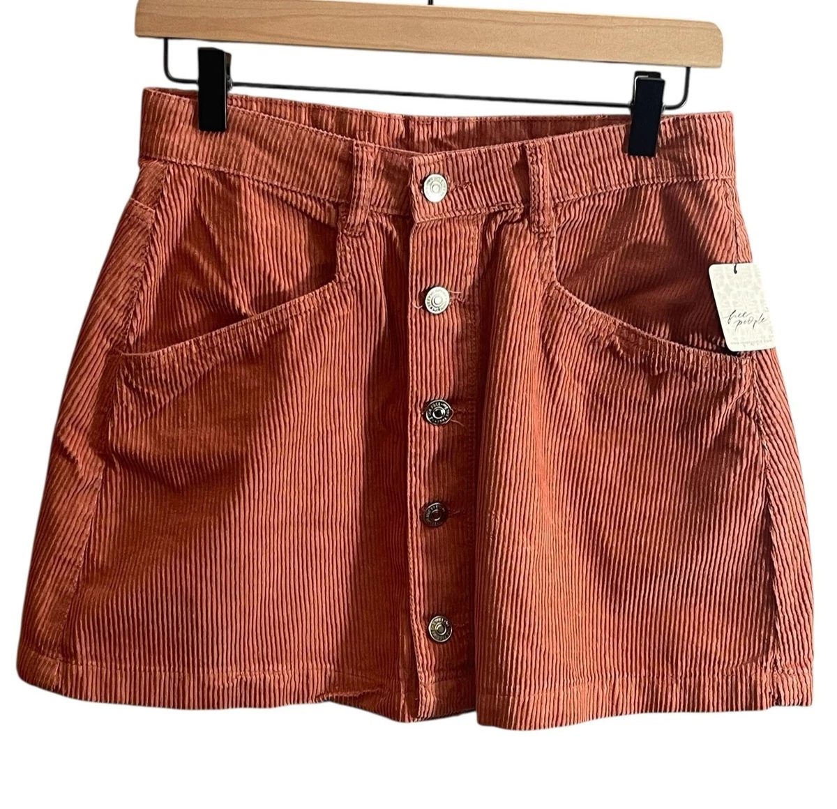 Free People Skirt Womens 10 Corduroy Button Front Mini Large Pockets A-Line Boho