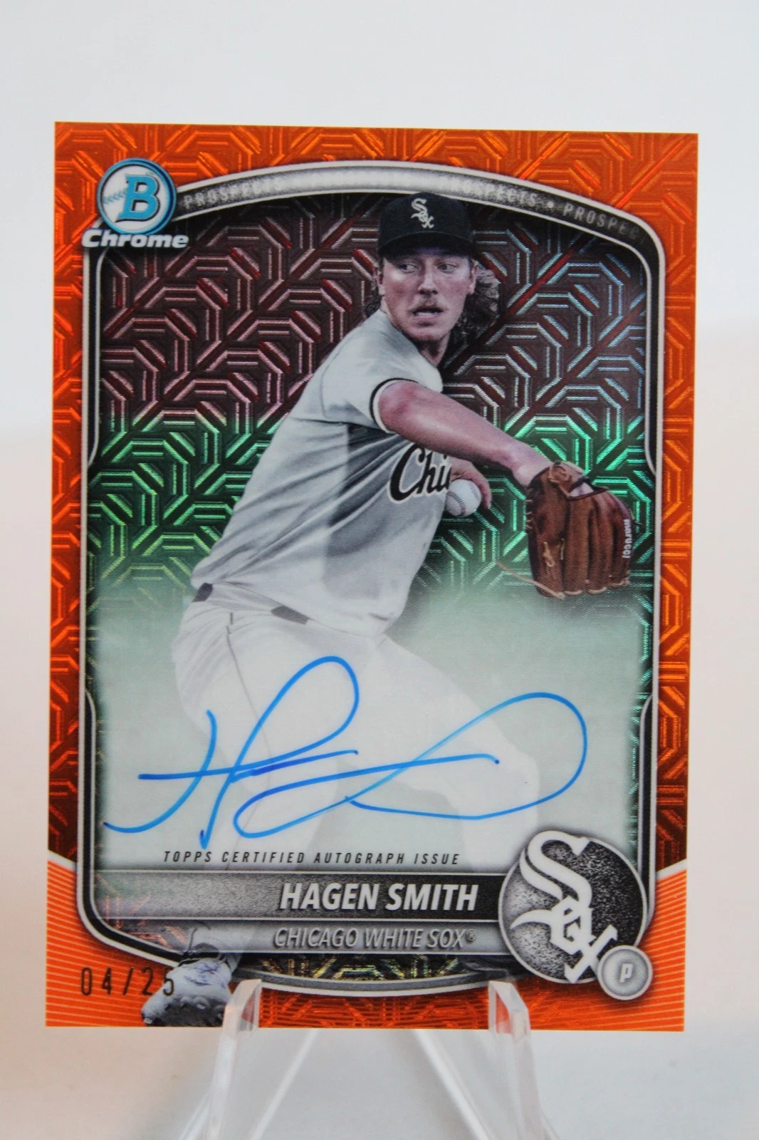 2025 Bowman Hagen Smith Orange Mojo On Card Auto #4/25 Chicago White Sox #BMA-HS