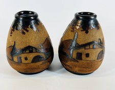 Ciboure Duo Petits Vases Ovoïdes  Céramique Basque CIBOURE signé Olano Vintage