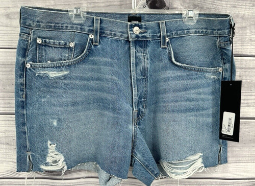 EDWIN CAI SHORT BUTTON FLY CUT OFF Women's Size 34  REMIX - MEDIUM WASH