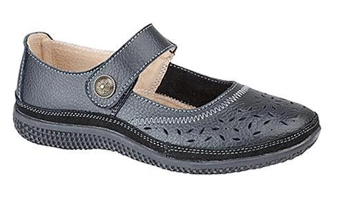 BOULEVARD Ladies EEE Fitting Shoes Black Leather Extra Wide EEE Touch Fastening Comfort