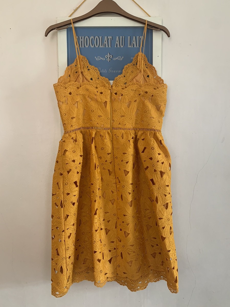 H&M LACE V-NECK DRESS MINI FLORAL BRODERIE ANGLAISE DARK MUSTARD YELLOW 10  38 | eBay UK