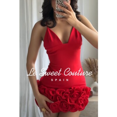 ZARA WOMAN NWT SS25 SHORT DRESS WITH RAISED FLOWERS RED 4772/336