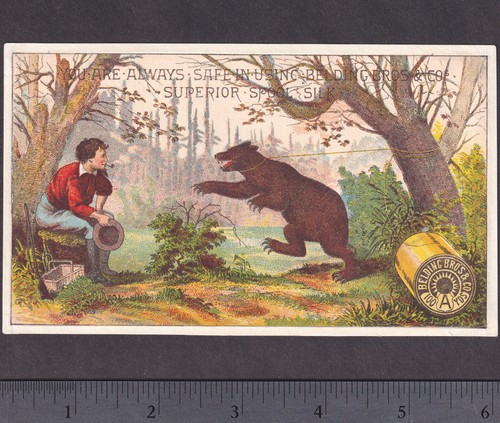 Belding Bros Spool Knitting Silk Sewing Thread Bear Hunter Victorian Trade Card
