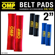DB/450 OMP RACING SEAT BELT HARNESS PADS PAIR 2" WIDTH in RED / BLACK / BLUE