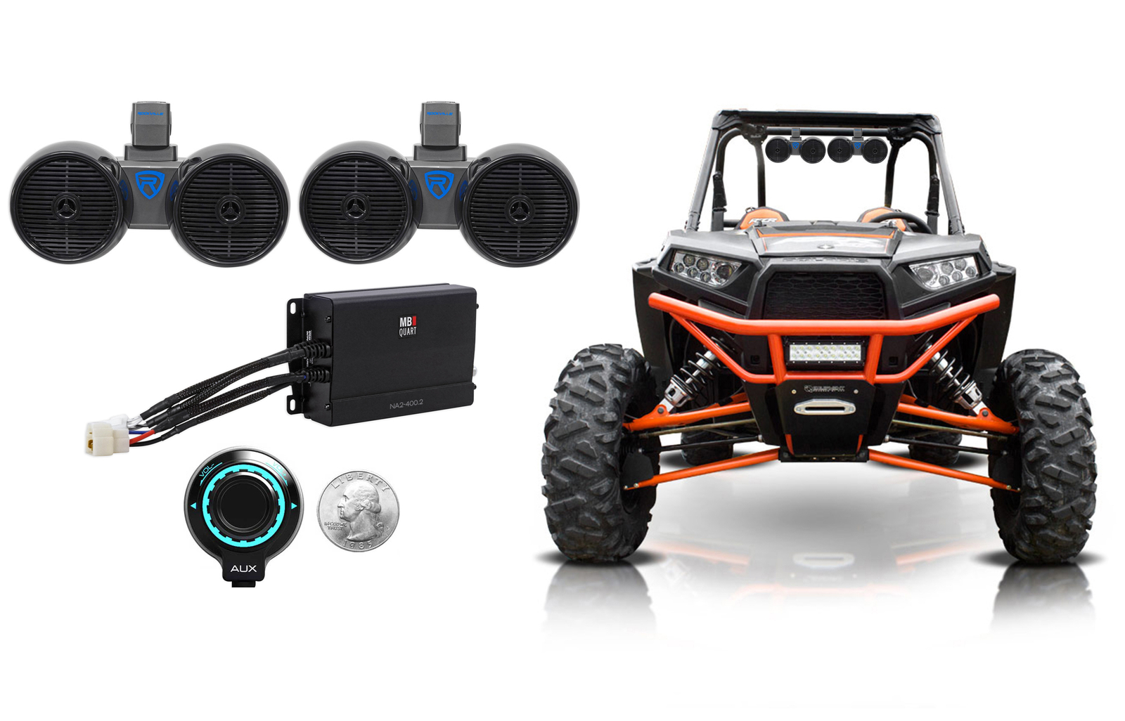 2 Динамики Rockville Dual 65 Усилитель контроллер для Polaris RZR Jeep ATVUTV тележки
