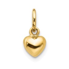 14k Yellow Gold Children's Solid 3D Small Heart Charm Kids Pendant 12mm x 5mm