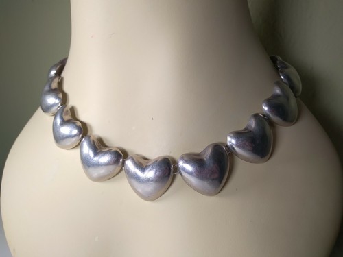 VINTAGE Taxco Mexico Sterling Silver Heart Choker Necklace Set 115.8g - Picture 4 of 18