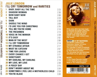 JULIE LONDON - I'LL CRY TOMORROW AND RARITIES NEUE CD