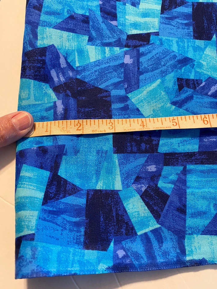 Blue Black Painting Art Abstract Turquoise 2 Yards Cotton Fabric Quilting Craft - Image 2 of 2