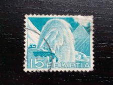 SWITZERLAND HELVETIA 1949 ENGINEERING LANDSCAPES 15C TURQUOISE BLUE GREEN - USED