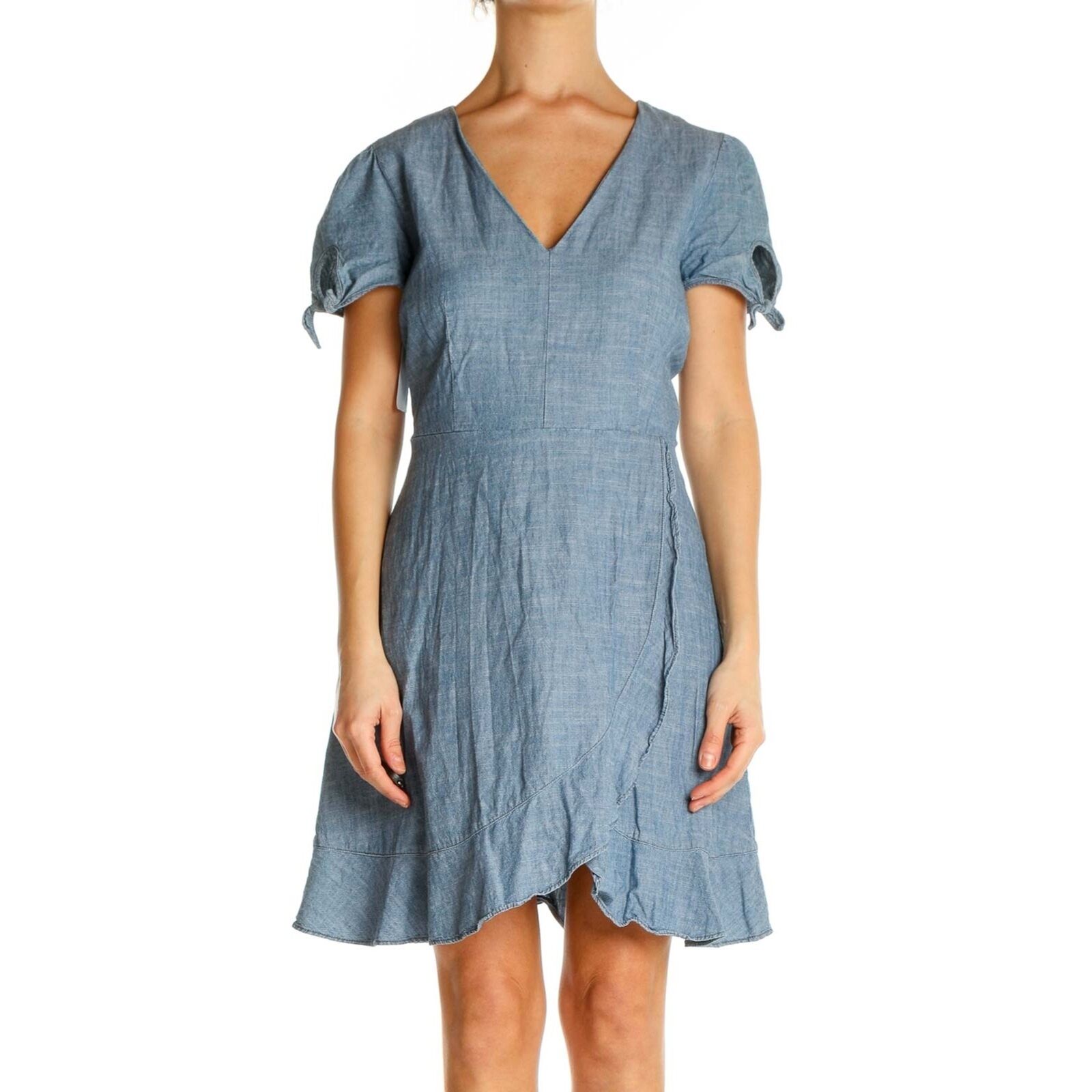 J. Crew Factory Chambray Faux Wrap Knee Length Dr… - image 2