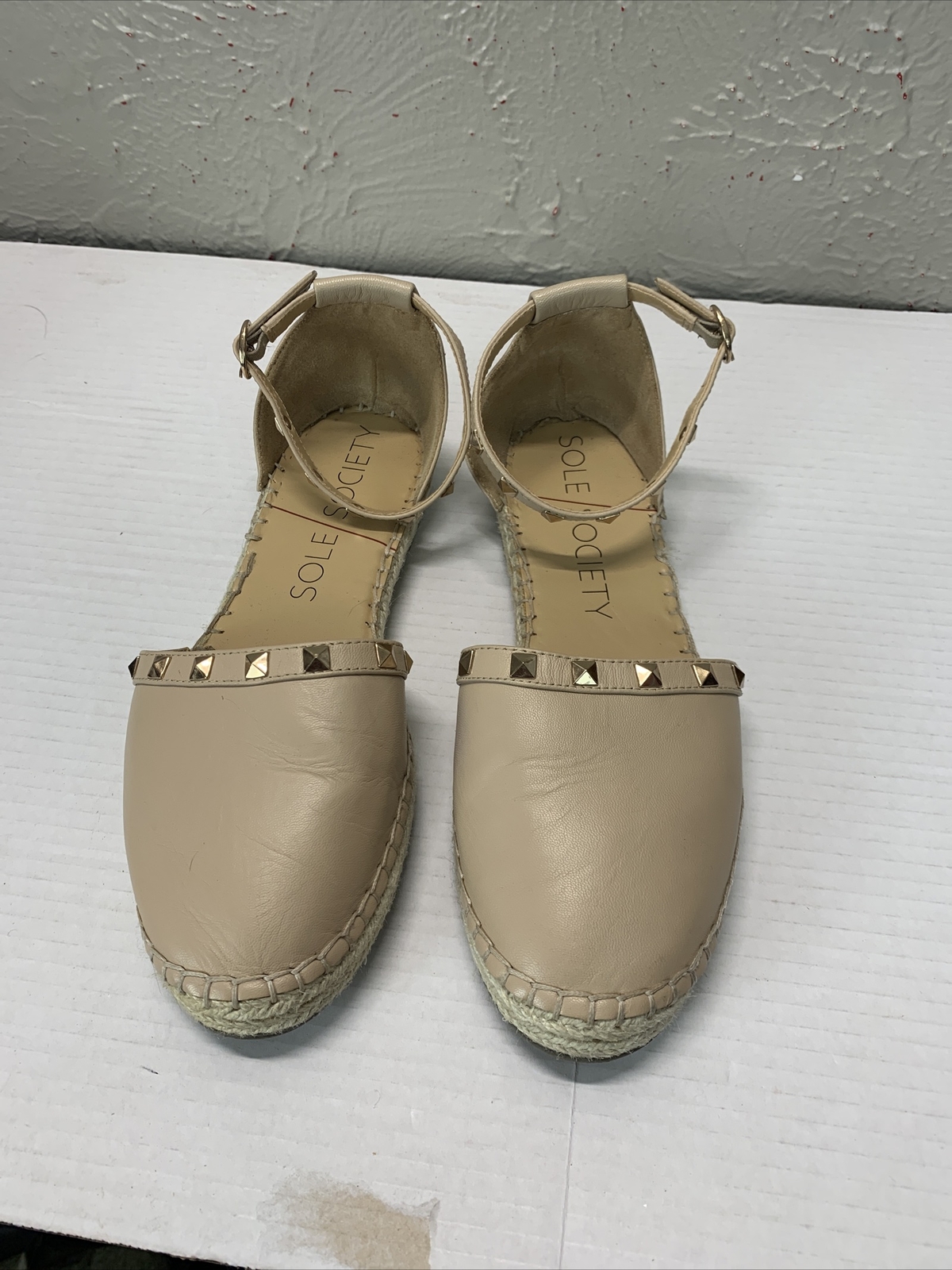 SAOLA Sole Society Berlin espadrillas sandalo piatto pelle cinturino alla caviglia taglia US 9 5