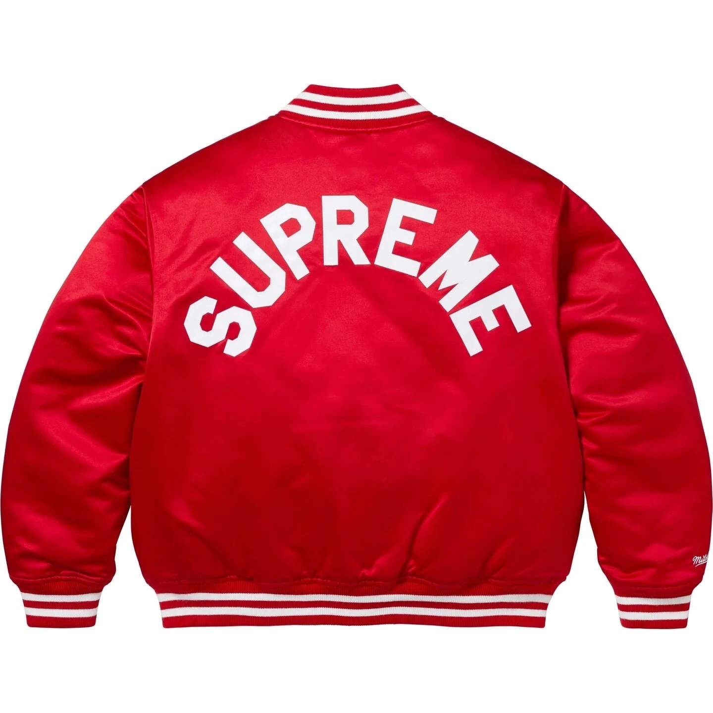 Veste universitaire en satin Supreme Mitchell & Ness rouge adulte petit