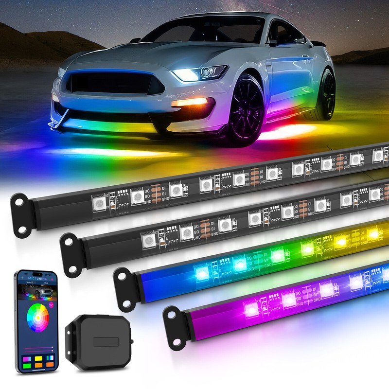 MICTUNING N3 Car Underglow Light Strip Kit, Chasing Dream Color RGB+IC LED Light