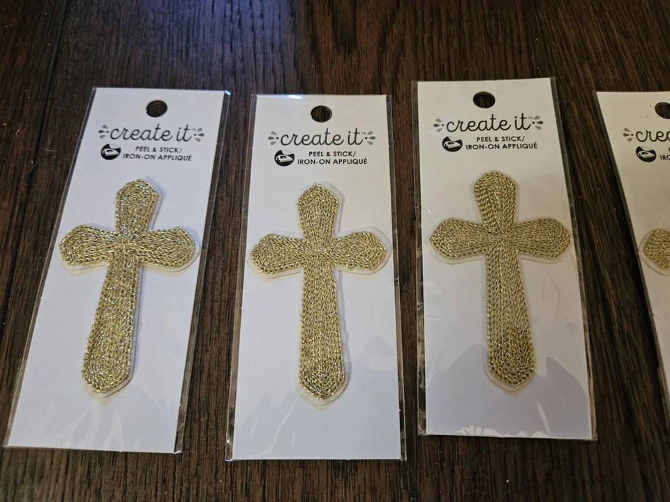 Iron On Patches Gold Cross, Letters Hearts, Alien Embroidered New Sealed - Image 2 of 4