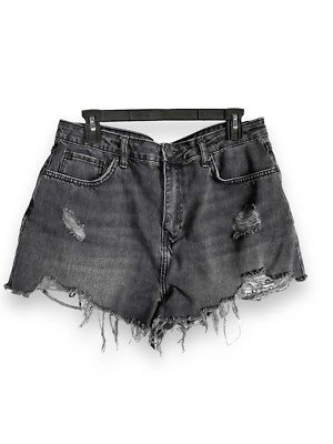 High waisted Destroyed Black Denim Shorts