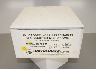 David Clark H6780-M (P/N 40416G-61) IS Cap Attachable Headset NEW