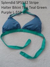 Splendid SP5532 Stripe Halter Bikini Top Teal Green Purple L- 59