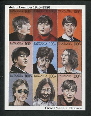 Tanzania Commemorative Souvenir Stamp Sheet - John Lennon - Give