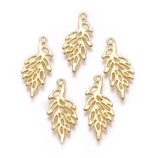 6 Leaf Charms Shiny Gold Leaves Pendants Nature Tree 29mm Jewelry Making Supply