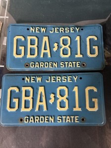 Vintage Blue New Jersey License Plates NJ Tag# GBA 81G Pair Front/Back!