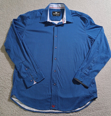 ButterCloth Men`s Blue Arrow Geometric Button Down Long Sleeve Shirt / Size L