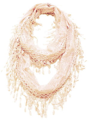 Women Lace Infinity Scarf with Long Fringe Spring and Summer Fashion Loop Scarf