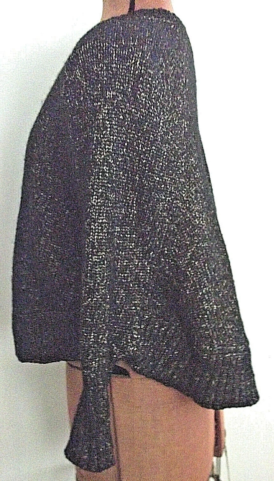 Poncho MICHAEL KORS Negro y Metálico Dorado BATWING Tejido Crew Capa SUÉTER/Talla S Foto 2 de 4