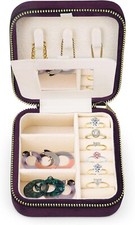 Travel Jewelry Organizer Case, Ring Slots, Earrings, Mirror