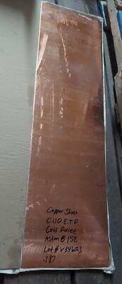 C110 3/16 Copper Sheet Cold Rolled .187'' x 10'' x 36'' Astm B152