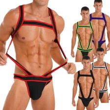 Men Underwear Jockstrap Bulge Pouch Jumpsuits One-Piece Lingerie Bodysuits Brief